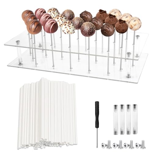 GD HUA Cake Pop Ständer, 21 Löcher Lollipop Holder mit 100 Cake Pop Stiele, Kuchenständer Zuckerwatte Stäbe für Süßigkeiten Partei Hochzeit Geburtstag Dessert Party Deko
