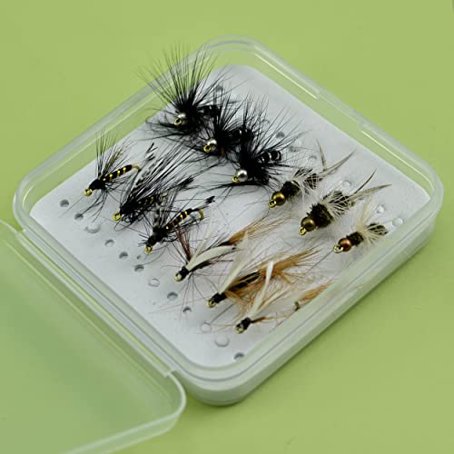 YAZHIDA | Fly Fishing Fly Fishing Set | Dry fly | Wet | Nymph | One Mini Fly Box | (Ameise terrestrisch nass/Bead head Buzzer)