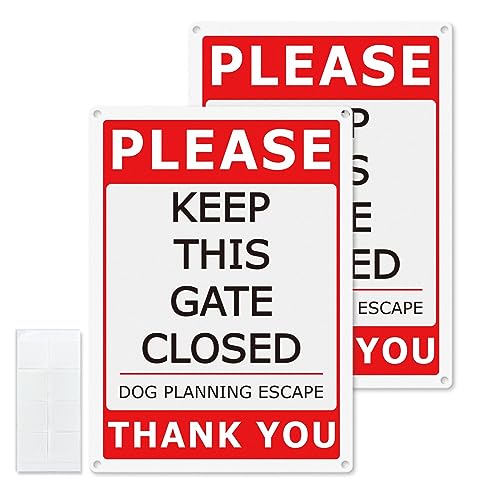 Please Keep This Gate Closed Dog Planning Escape Schild Aluminium 25 × 18 cm Wasserdicht Langlebig Reflektierend Metall Warnschild für Indoor Outdoor Business Office mit abnehmbarem Kleber 2 Pack