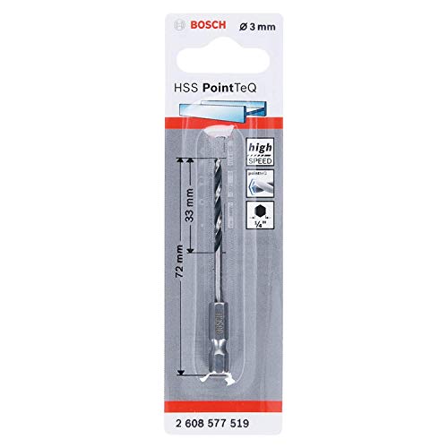 Bosch Accessories 1x PointTeQ Sechskantbohrer (für Metall, Ø: 3 mm, Arbeitslänge: 33 mm, Gesamtlänge: 72 mm, ¼"-Sechskantschaft, Zubehör für Schlagschrauber und Bohrschrauber)