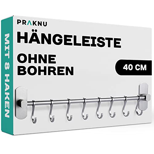 Hakenleiste für Küchenutensilien mit 8 Haken - Ohne Bohren - Selbstklebend - 40 cm - Verstellbar