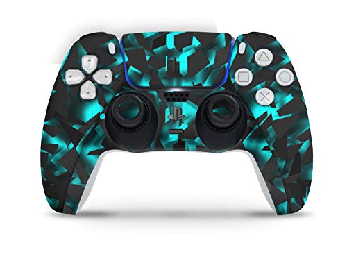 Skins4u Design Aufkleber Skin Wrap Folie für Sony Playstation 5 Controller PS5 DualSense Skins Schutz Folie Shattered Black Blue