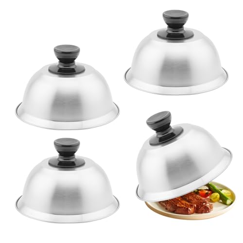 Burger Abdeckungen, 4 Stück Edelstahl Steakabdeckung Tragbarer Lebensmittelkuppeldeckel 16 * 16 * 6,6cm Geeignet für Steaks, Barbecues, Burger, Fleischpasteten, Westliche Speisen, Snacks usw