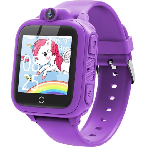 Awatty Smartwatch Kinder, Smart Watch für Jungen und Mädchen, Spielzeug für Kinder 3 4 5 6 7 8 9 10 11 12 Jahre - Lila