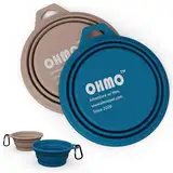 OHMO Faltbare Hundenapf, (2 Stück 400ml, Blau&Beige) Premium Silikon Haustier Wassernapf für Katzen & Hunde, Tragbare Hundereise-Napf Faltbar für Outdoor Camping Wandern