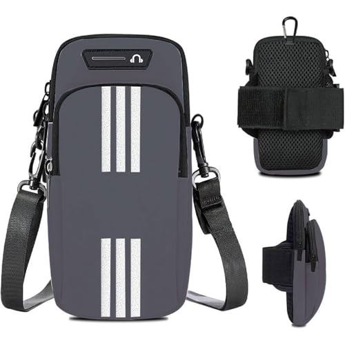 Armband Armtasche, Sport Laufen Doppel Reißverschluss Sportarmband, Leichtes Armband-Bügel-Halter-Beutel, Bequeme Handy-Armband-Hülle, Sport-Handy-Armband-Halter-Bügel, Radfahren Armtasche (Grau)