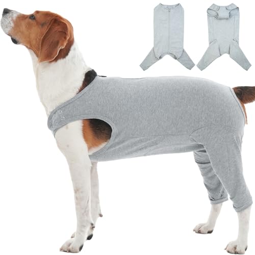 Katzinst Hundebody Nach Op, Hundebody mit Beinen mit Reißverschluss Hinten, Hundebody Nach Kastration Rüde für Haarausfall, Anti-Lecken, Wundschutz, Op Body Hund,SHUHOUFU,Grau,L