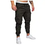 Beokeuioe Hosen Herren Lange Regular Fit Softshellhose Einfarbige Freizeithose Taschenhose Jogger Atmungsaktiv Lederhosen mit Kordelzug und Seitentasche Herrenhose Laufhose