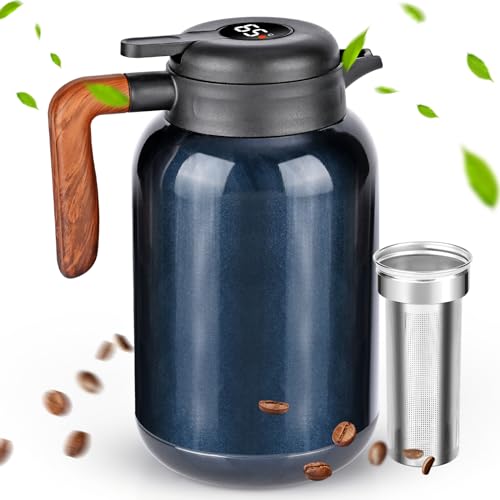 Dreamhigh® Thermoskanne 2L mit Teesieb, Isolierkanne mit Temperaturanzeige, gut abgedichtet Kaffeekanne (kein Leck, kein Tropfen), für Kaffee, Tee und Milch