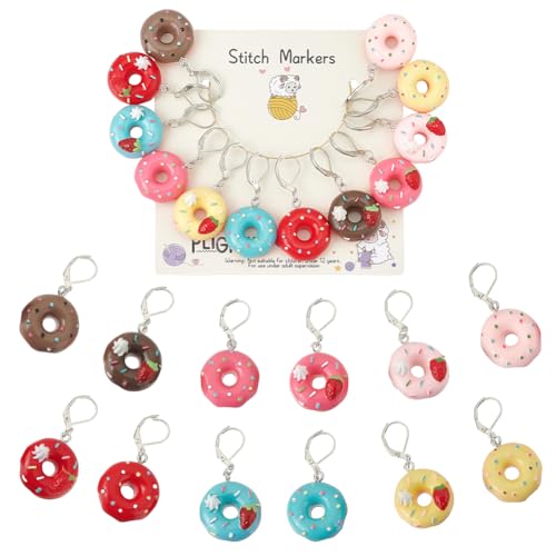 PLIGREAT 12 Stück Niedliche Mini Donuts Maschenmarkierer Stricken Verriegeln Häkeln Marker für Oma Mama DIY Geschenke Weben Quilten Nähen Werkzeug DIY Ohrringe Schmuck Herstellung Zubehör