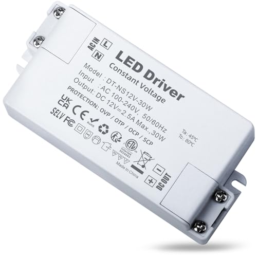 REYLAX LED Transformator 12V 30W, LED Treiber, Elektronischer Trafo, 2500mA 230V Auf 12V DC LED Schalt Niedervolttrafo, Konstantspannungs Netzteil für LED Lampen Nicht Dimmbar - 94x43x23mm