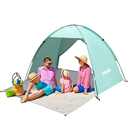 Strandmuschel, 2-3 Personen Familie Zelt UV Schutz 50+ Strandzelt XXL Stabil Windschutz mit Vorder und Hintertür Luftzirkulation SBS Reißverschluss Kleines Packmaß für Strand, Garten