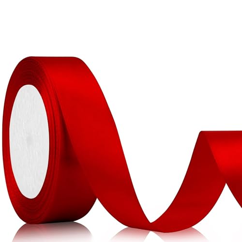 Geschenkband Satinband 22m, 20mm Breit Geschenkband, Rot Schleifenband für Hochzeit, Bastelarbeiten und Geschenkverpackung Hochzeitsdekoration (Rot)