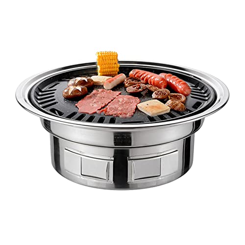 Irishom 13-Zoll-Koreanischer BBQ-Grill - Multifunktionaler Holzkohle-Grill, Runder Camping-Herd-Tisch-Raucher für Courtyard, Picknick, Strand - Mit Gegrilltem Netz & Tablett