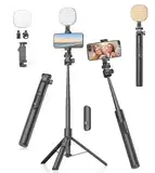 Gahenwo Vlogging Kit, Selfie Stick Handy-Stativ mit LED-Aufhellung, 155cm Kamera Stativ Ständer mit Fernbedienung und Handy-Halter für iPhone