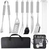 Grillbesteck-Set 11-TLG. 34 cm, Edelstahl, Grillzubehör mit Grillzange, Grillgabel, Tragbare Grillkoffer, Praktisch Multifunktional BBQ Grillset, Geburtstagsgeschenk für Männer