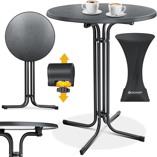 KESSER® Gastro Stehtisch klappbar Bistrotisch | Pulverbeschichtete Edelstahlplatte | höhenverstellbare Füße | Partytisch Tisch Ø 70cm | In- & Outdoor | Empfangstisch | Klapptisch inkl. Husse Schwarz