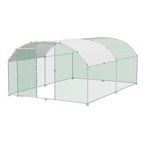 XMTECH Hühnerstall 3x4m Metall Freilaufgehege Freigehege, Geflügelstall Kleintiere, Verzinkter Stahlrahmen mit PE Dach, Bogenaufsatz