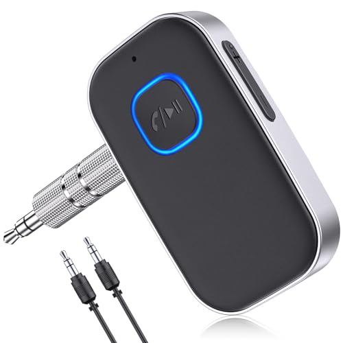 Glangeh Bluetooth Adapter Auto, Upgraded Bluetooth 5.0 Lärmminderung 3,5mm Aux Bluetooth Adapter, 16H Standby Bluetooth Adapter aux für Auto Audio System, Kopfhörer, Speaker, Stereo-Endstufen