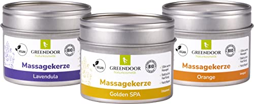 GREENDOOR Natur Massagekerzen SPAR-SET vegan 300ml, BIO Sojawachs BIO Öle, natürlich ohne Tierversuche, warmes Massage-Öl bleibt auf der Haut flüssig, Naturkosmetik Massagen, Geschenke