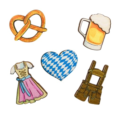 Streudeko bayrisch - 25Stk Tischdeko aus Holz, Eventdeko, Dirndl, Lederhose, Breze, Herz, Bierkrug, Oktoberfest-Party Dekoration, bayrische Party, Wäscheklammern basteln, Deko Geburtstag Firmenfeier