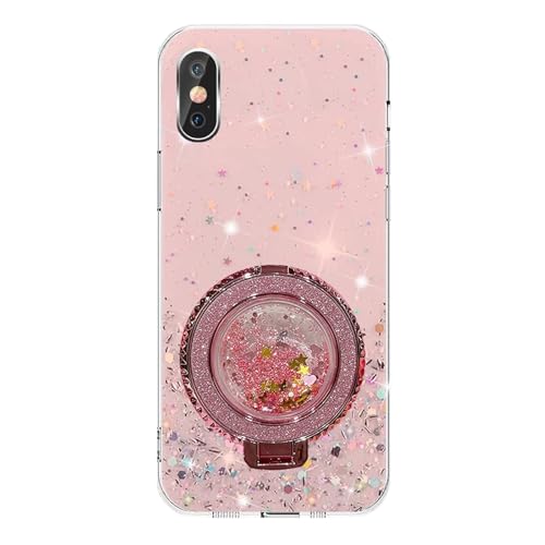 Rnrieyta Miagon Treibsand Ständer Hülle Glitzer für iPhone XS/X,Cute Dünn Crystal Schutzhülle Weiches Bling Transparent Case Bumper mit Flüssig Halter Kickständer