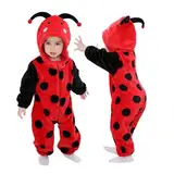 Doladola Unisex Baby Strampler mit Kapuze kinder kostüm Tier für karneval baby jumpsuit für Jungen Mädchen (12-18 Monate,Marienkäfer)