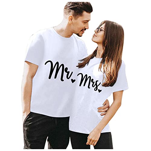 QWUVEDS Partner T-Shirt Damen und Herren 2 Stück Couple-Shirt Geschenk Set für Verliebte Partner Geschenke Bestes Geburtstagsgeschenk Partnerlook Schwarz 2er Set Couple Schlichtes Und Witziges Design