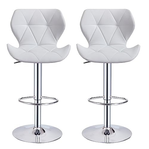 Panana Barhocker 2er Set Barstuhl Tresenhocker Bistrohocker Designer Hocker mit Rückenlehne aus Kunstleder, höhenverstellbar, drehbar (Weiß)