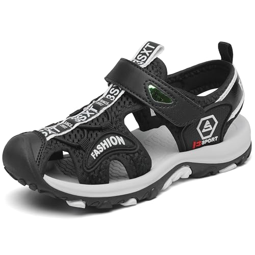 SAGUARO Jungen Geschlossene Sandalen Sommer Strand Schuhe Abriebfestem Outdoor Trekking Schuhe Dunkles Schwarz Gr.26