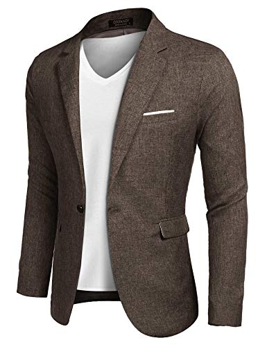 COOFANDY Herren Jacket Sakko Sportlich Slim Fit Langarm Business Sakko Ein Knopf, Braun, Gr. XXL Braun XXL