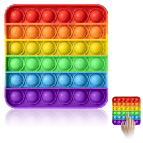 POP Fidget Toy,Pop Bubble,Pop It für Kinder und Erwachsene,Fidget Toy,Pop it Spielzeug,Silikon Bubble Push Toy Fidget,Stressabbauendes Spielzeug Autismus for ADHS Squeeze Toys (Rainbow-Square)
