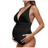 Maternity Badeanzug Damen, V Ausschnitt Push Up Monokini Einteilige Große Größe Badeanzüge Schwangerschafts Bademode Umstandsmode Schwimmanzuge Swimsuit Freizeit Elegant Monokinis für Maternity