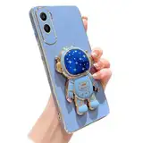 Miagon Blau Galaxie Astronaut Ständer Hülle für Honor 90 Lite,Cute Mädchen Dünn Galvanisierte Schutzhülle Weiches Case Bumper mit Astronaut Halter Kickständer