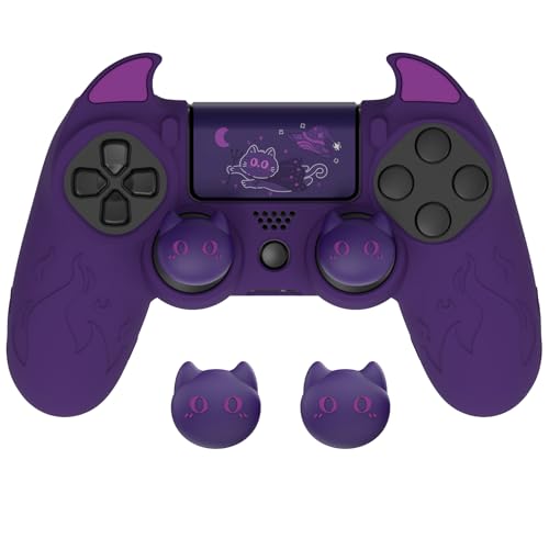 PlayVital Cute Dämon silikonhülle für ps4 Controller, Anti-Rutsche Schutzhülle Cover Skin für ps4 Controller, Protector Case für Playstation 4 Slim/Pro Controller-Lila