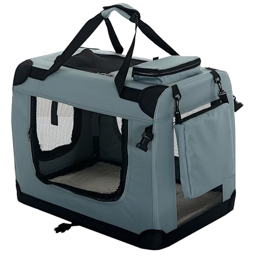 PET VIOLET Hundetransportbox Hundebox Faltbar Auto Transporttasche Hunde Katzen Tragetasche 70x52x50 cm, Grau