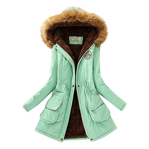 Mantel Mit Kapuze Damen, Leichte Wasserdicht Warm Verdickene Trenchcoat Winterjacke Atmungsaktiv Stylisch Damen Baumwoll Kleidung Windbreaker Dicke Gefüttert Elegant Lang Parka Mantel