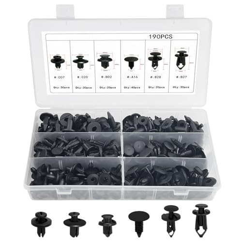 Baxcdyswe 190 Stück Befestigungsclips Auto, 6 Arten Kfz Clips Set, Universal Spreiznieten, Türverkleidung Klammern, Kunststoffnieten, Karosserie Clips, Befestigung, Verkleidung Clips, Befestigungssatz