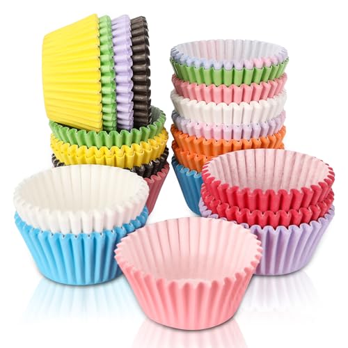 Pavlleen Mini Muffin Förmchen, Farbenfrohe Papierförmchen 500 Stück mit 10 Farben, Mini-Muffinförmchen Patisserie aus Papier, Cupcake-Förmchen Ideal für Hochzeit, Partys, Geburtstage, Weihnachten