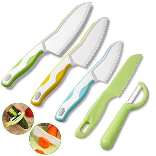 Kindermesser 5-teiliges Kinder-Küchenmesser-Set zum Schneiden und Kochen von Obst oder Gemüse für Kleinkinder, inklusive Schäler Sicherheit Messer ab 3 jahre Geschenksets für Kinder