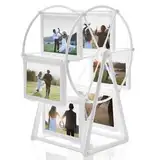 CINGHIA Riesenrad Drehbarer Bilderrahmen,Vintage Bilderrahmen Weiß,Selbstmontage Personalisierter Familien 6 Fotorahmen 12 Fotos für Dekorieren von Zuhause, Schlafzimmer,Büro