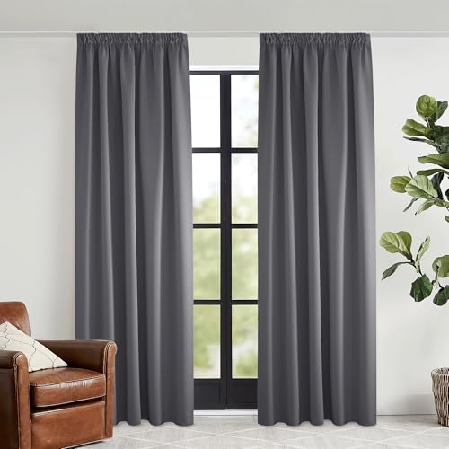 KGORGE Thermovorhang Hitzeschutz Kräuselband Thermo Gardinen Blickdichte Vorhänge 240 x 140 cm(HxB) Grau Blickdicht Verdunklungsvorhänge Blackout Curtains for Living Room