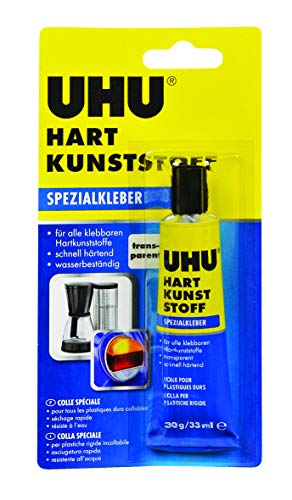 UHU Spezialkleber Hart Kunststoff, Geeignet für wasser-, temperatur-, säure- und laugenbeständige Verklebungen von Hartkunststoffen, 30 g