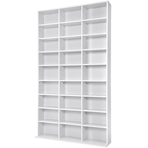 tectake Regal Aufbewahrung, offene Schrank Wand stehend für CDs, DVDs, als Bücherregal, Raumtrenner, Ständer oder Vitrine für Sammlungen und Hobby - weiß