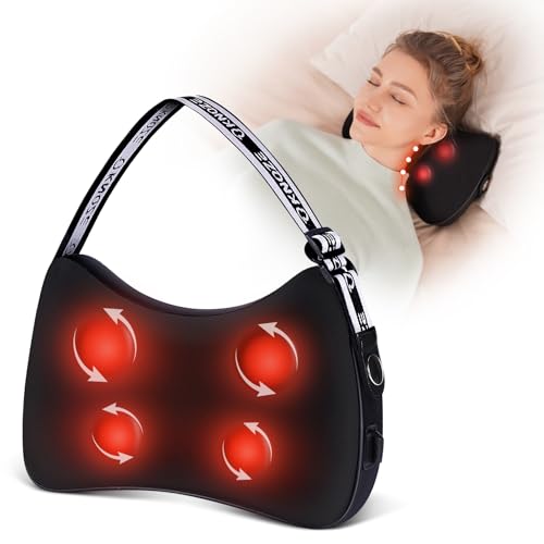 KNQZE Shiatsu Massagegerät, rückenmassagegerät,Nackenmassagegerät mit Wärme, 4D Rotierenden Massageköpfen, Tragbares Massagekissen, Geschenk für Frauen & Männer, Entspannung für Zuhause, Büro & Auto