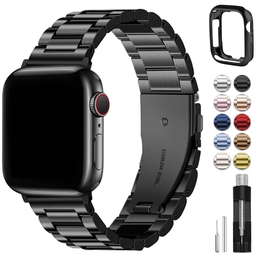 Fullmosa Kompatibel mit Apple Watch Armband 45mm 44mm 49mm 42mm, Metall Ersatzband für Ultra 2/Ultra SE Series 9 8 7 6 5 4 3 2 1 Edelstahl iWatch Bands Schwarz