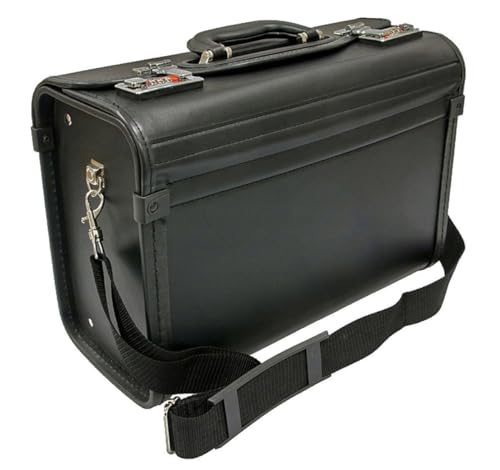 Bowatex Pilotenkoffer, Schwarz, Handgepäck, 41 cm, 15 Liter, Kunstleder, Wasserfest, Abnehmbare Schulterriemen, Zahlenschloss, Ideal für Außendienst, Taxi, LKW-Fahrer