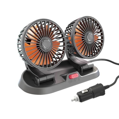 Suammiitstrieadea Auto-Armaturenbrett-Ventilator, faltbar, 2 Geschwindigkeiten, verstellbar, Doppelkopf, Auto-Luftkühlgerät, selbstklebend, tragbar, Kühlung, 24 V