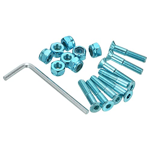 PATIKIL Skateboard Hardware Kit 1" Montage Schrauben Sechskant Kopf Bolzen Muttern Set mit Schraubenschlüssel für Langboard Cruiser Blau
