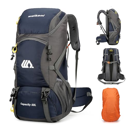 Mingfuxin Wanderrucksack 50L, Herren Damen Wasserdichter Trekkingrucksack Reiserucksack Outdoor Wandern Rucksack Mit Regenabdeckung, Backpacker rucksack Für Wandern, Bergsteigen, Camping, Reisen Sport